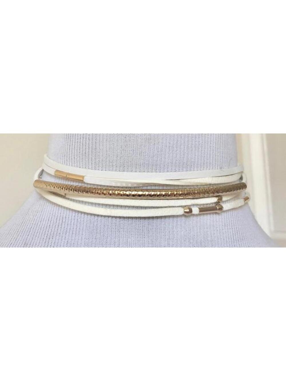 NWT Ettika White Vegan Suede Wrap Necklace Multi-Strand Gold-Tone OS - Picture 3 of 6